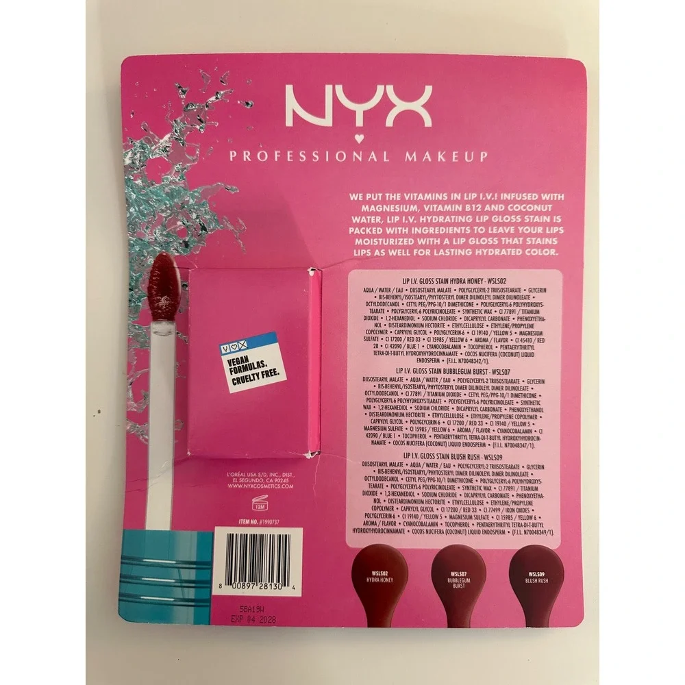 NYX Multicolor Lip‎ I.V. Hydrating Gloss Stain Set 3 Pack 0.16oz Each